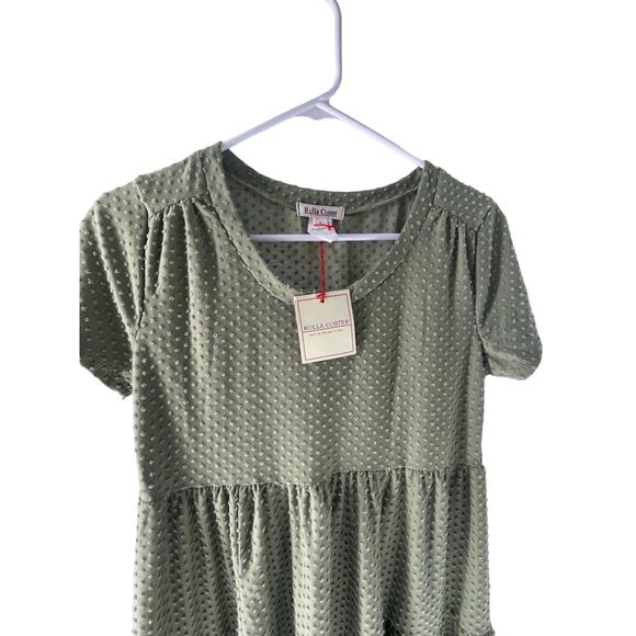 NWT Rolla Coster Olive Green Jacquard Dot Mini Short Sleeve Dress Women's Large - Picture 2 of 6